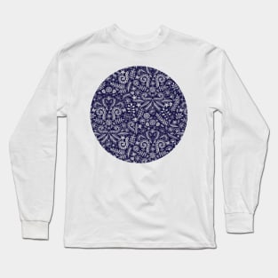 Chalkboard Floral Doodle Pattern in Navy & Cream Long Sleeve T-Shirt